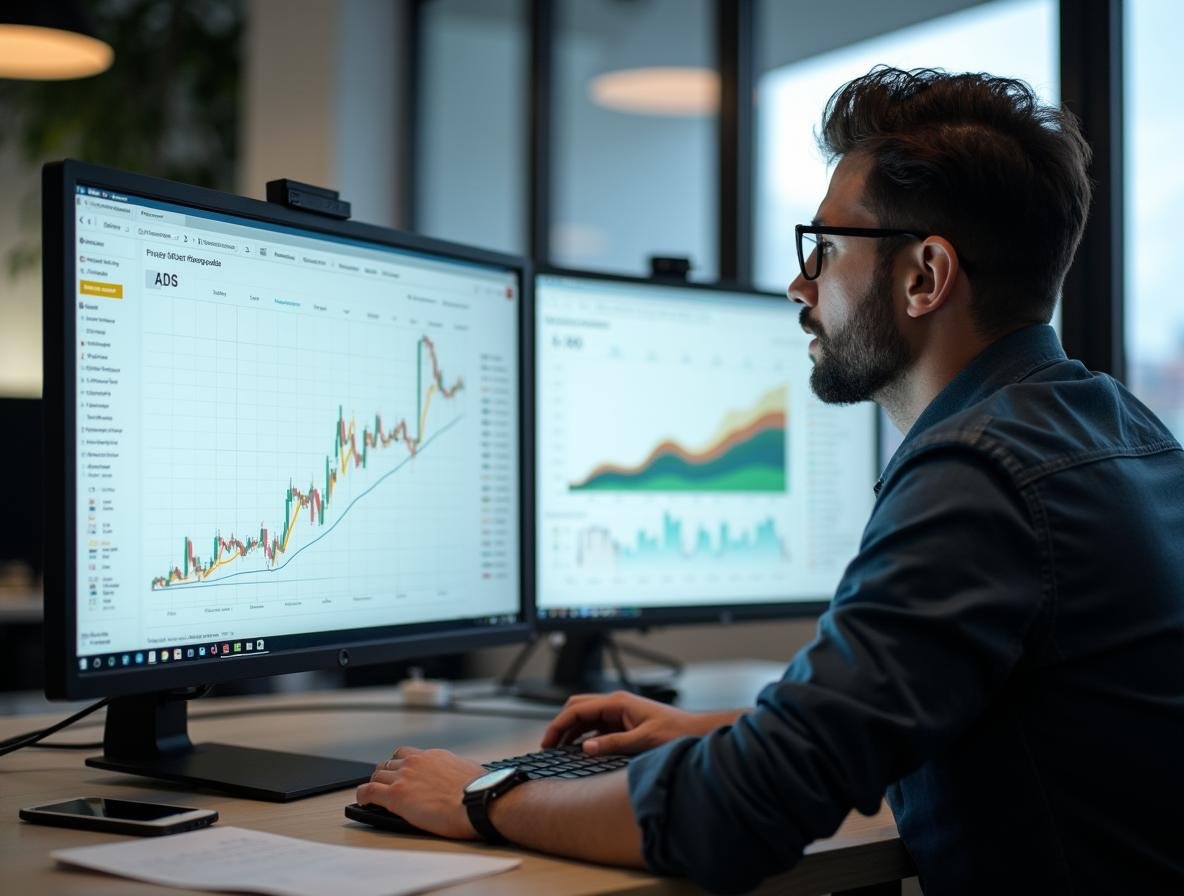 Especialista de agencia SEO en Bogotá analizando auditoría técnica y métricas de posicionamiento web en pantallas