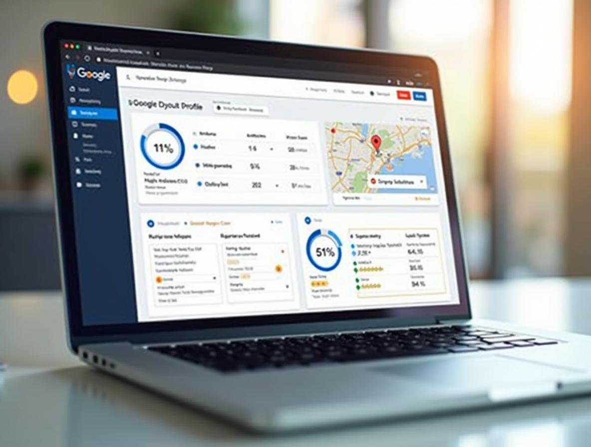 Pantalla mostrando dashboard de SEO local con métricas de Google Business Profile y posiciones en mapa para negocio en Medellín