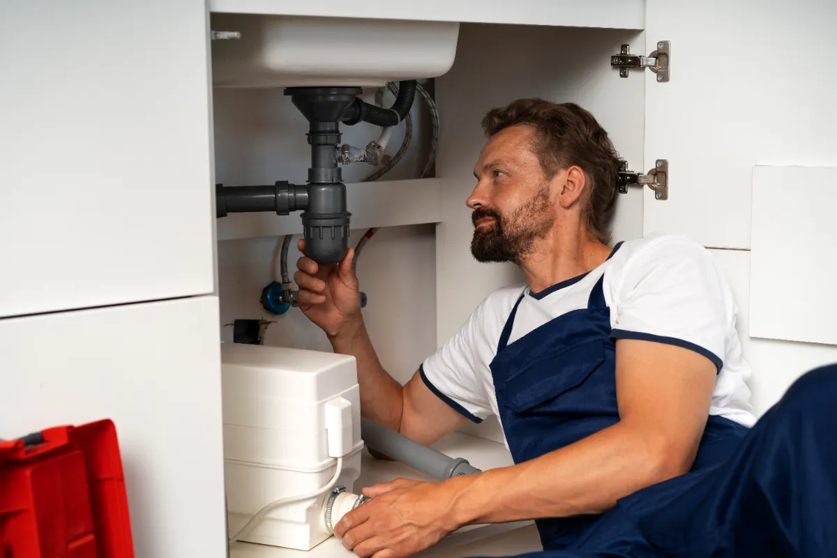Plomero profesional reparando una tubería, proyecto web y SEO técnico para Titan Plumbing en Colorado