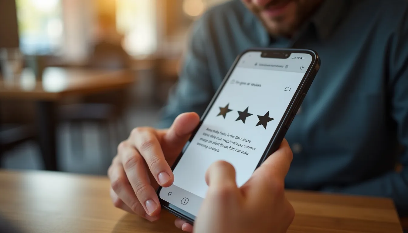 Cliente dejando una reseña de cinco estrellas en Google desde su celular