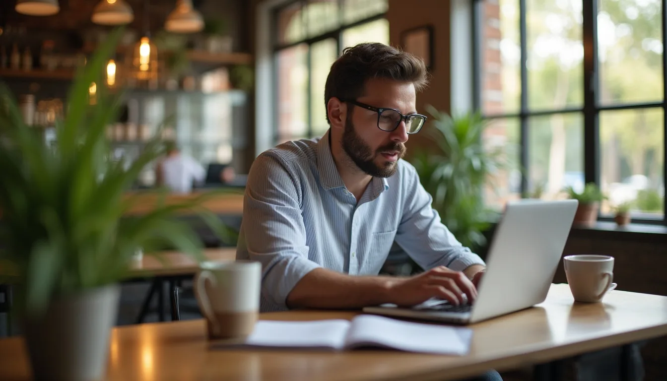 Dueña de negocio en Cali revisando resultados de búsqueda de Google en su portátil